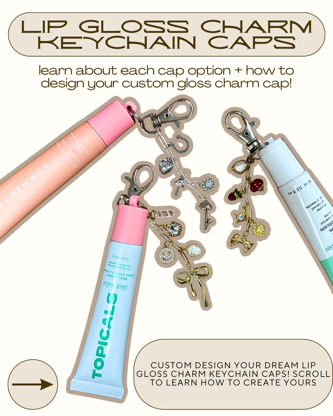 Lip Gloss Charm Cap Keychain - build your own!