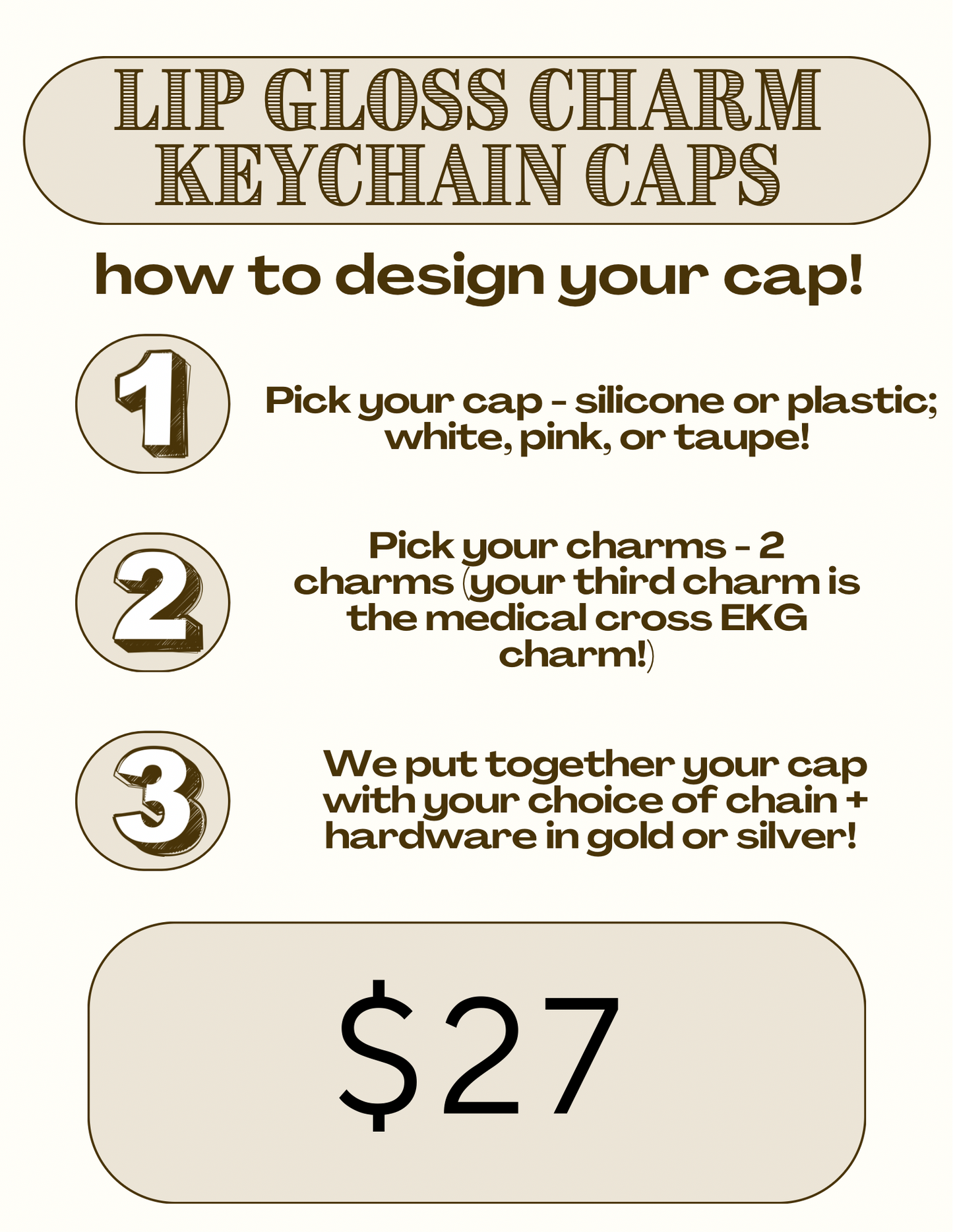 Scrubcetera x silver and stone: Medical Charm Lip Gloss Charm Cap Keychain - build your own!